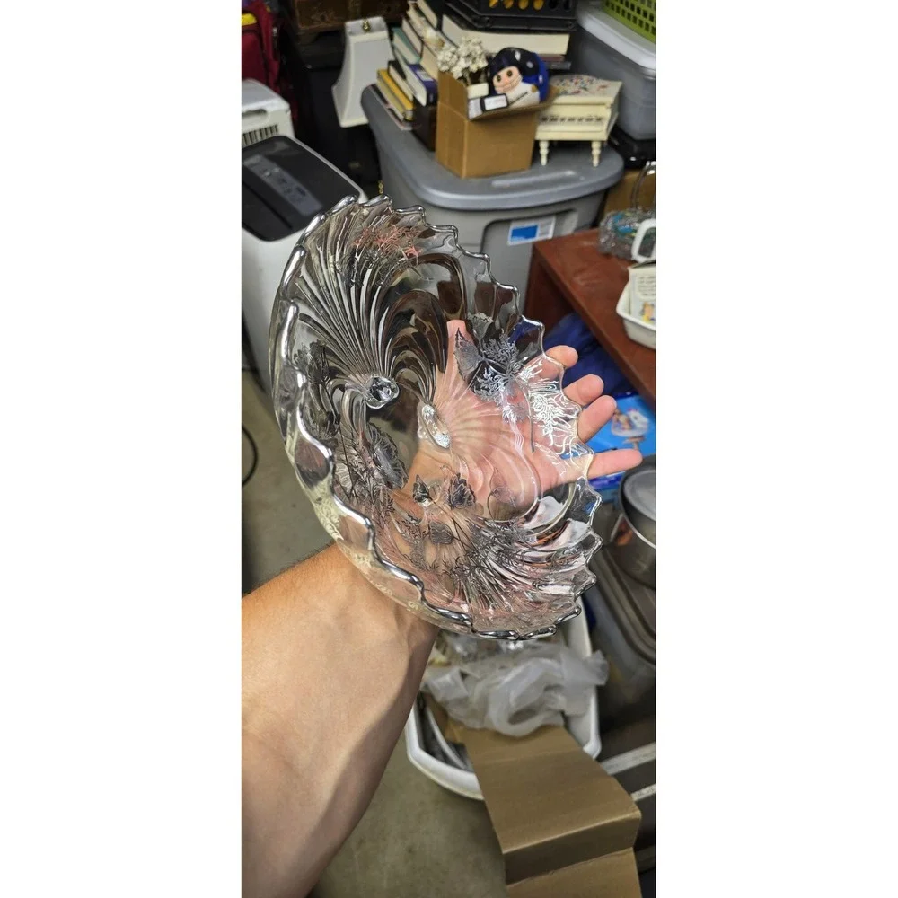 Vtg. Silver OverlayGlass Bowl, 4 footed